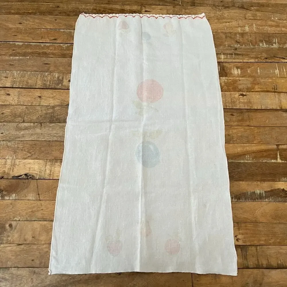 Vintage Linen Kitchen Tea Towel Printed Fruit Motif Scallop Decorative Trim
